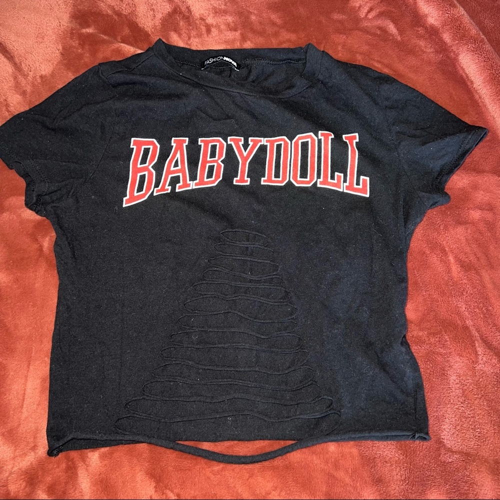 Fashion nova babydoll crop top black